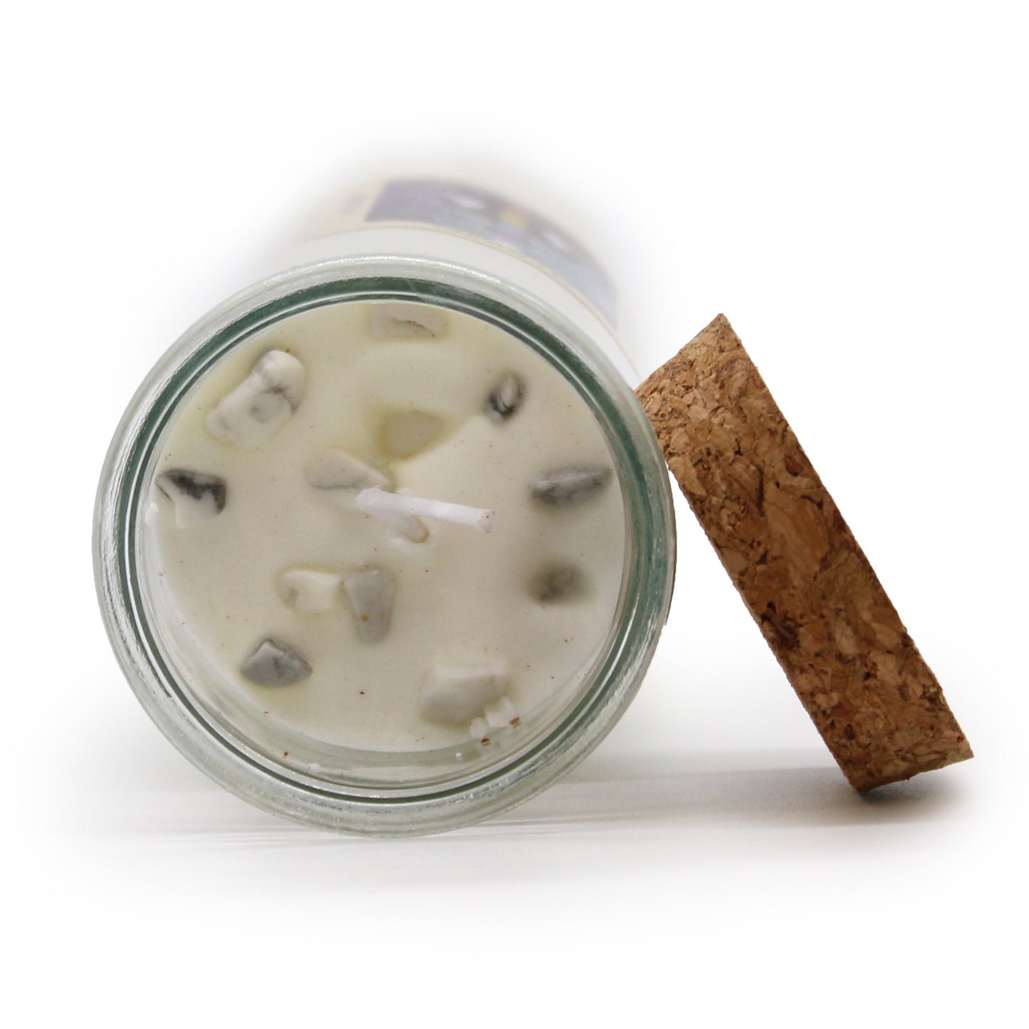 CLEANSING Magic Spell Soy Wax Candle with WHITE JASPER gemstones and SAGE; PEPPERMINT fragrance