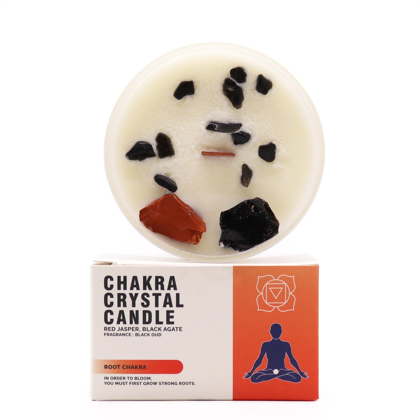 Root Chakra Crystal Soy Candle with Red Jasper & Black Agate