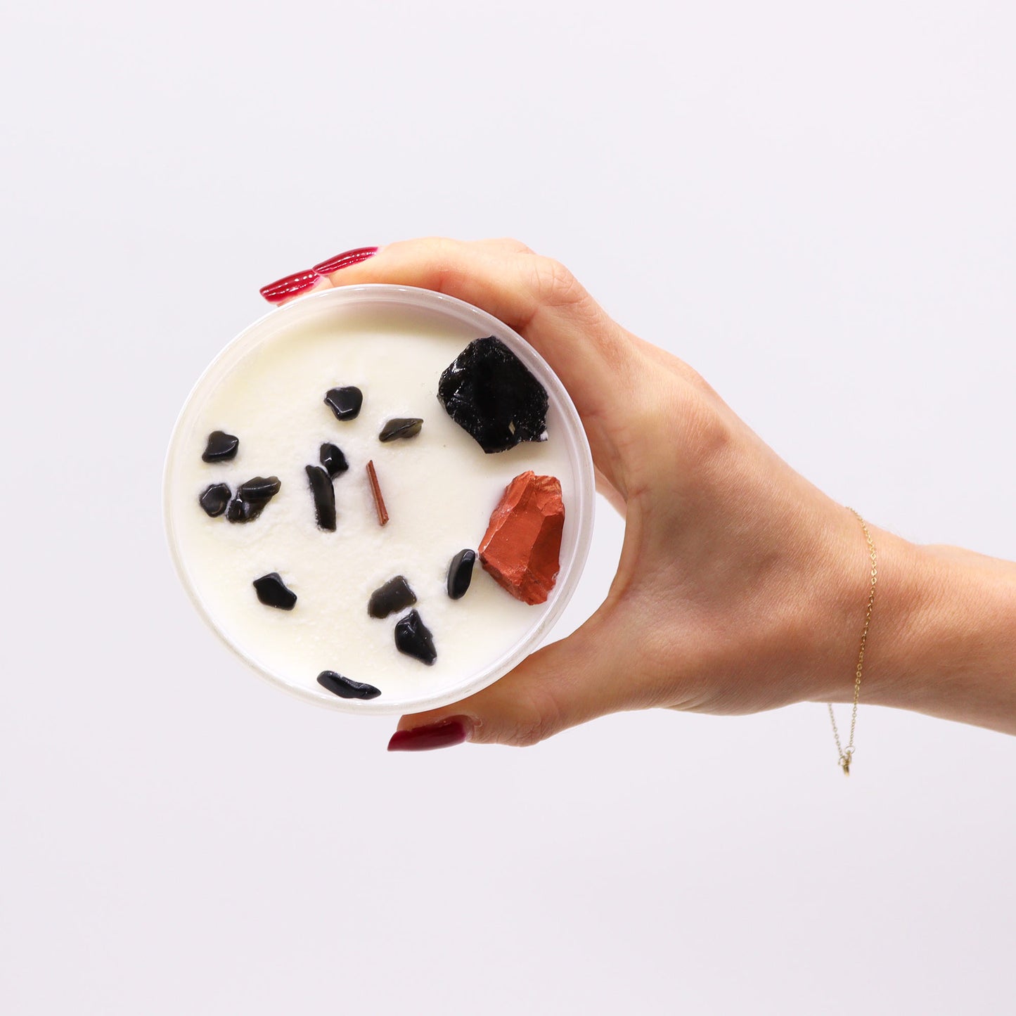 Root Chakra Crystal Soy Candle with Red Jasper & Black Agate