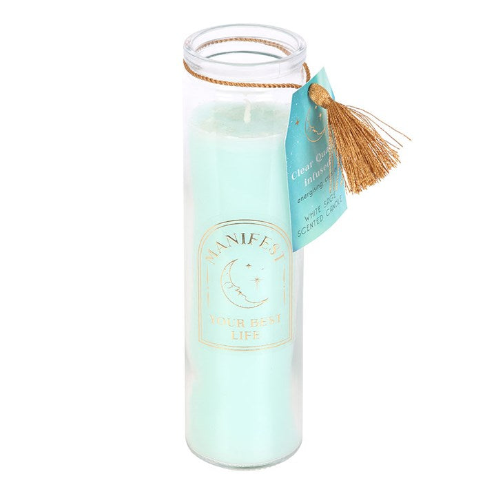Manifestation White Sage Tube Candle with Clear Quartz