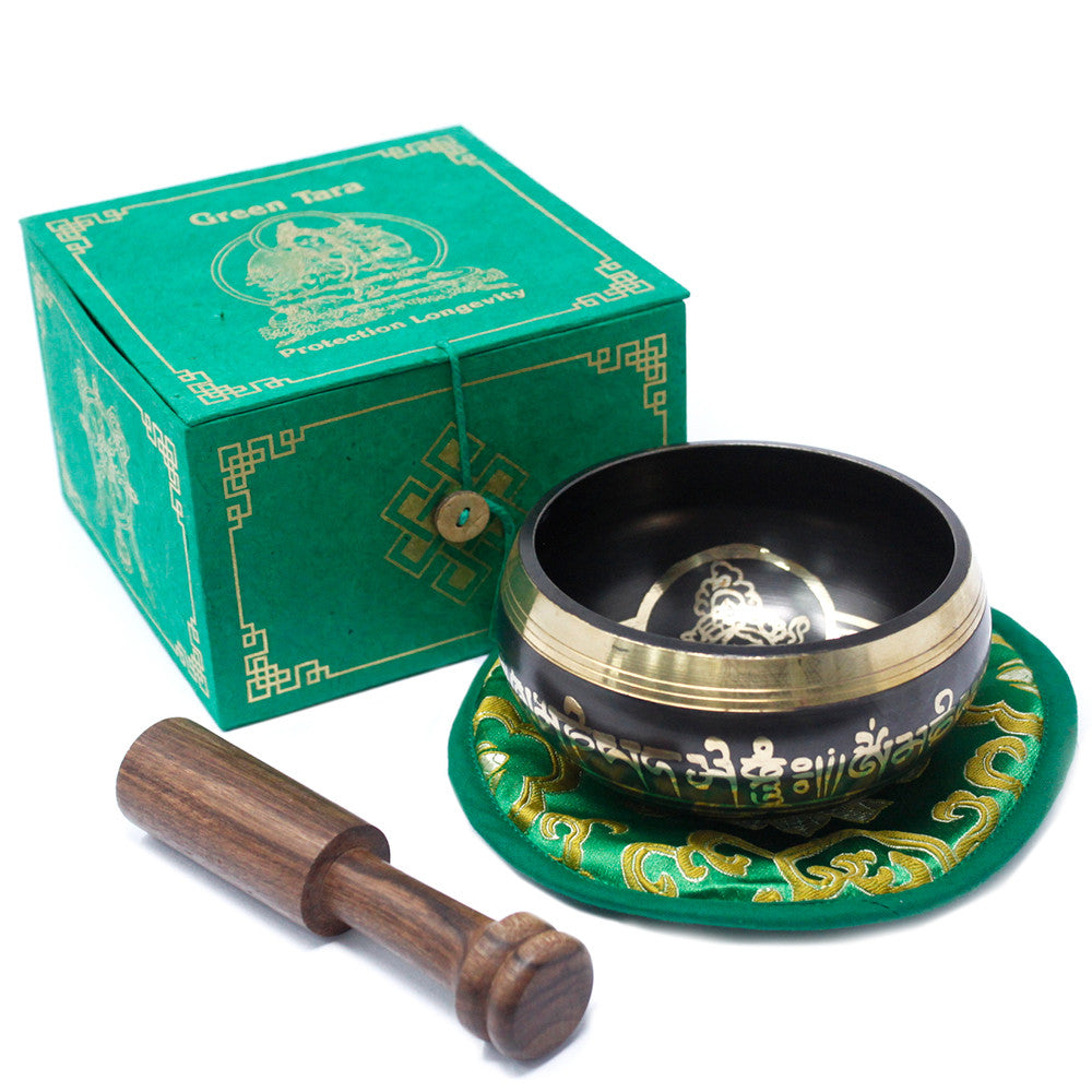 Green Tara Brass 10cm Singing Bowl Set