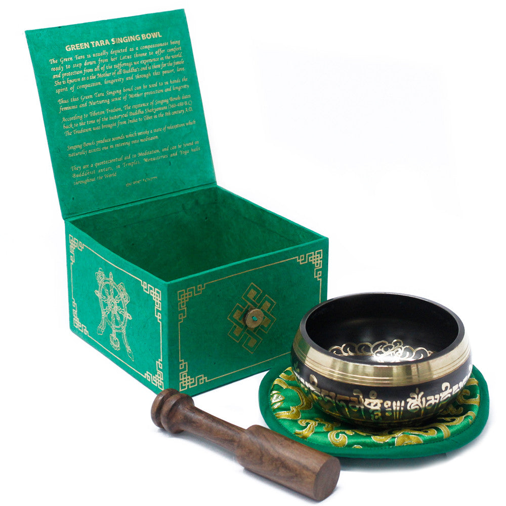 Green Tara Brass 10cm Singing Bowl Set