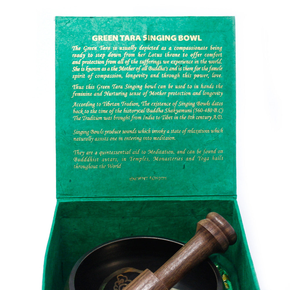 Green Tara Brass 10cm Singing Bowl Set