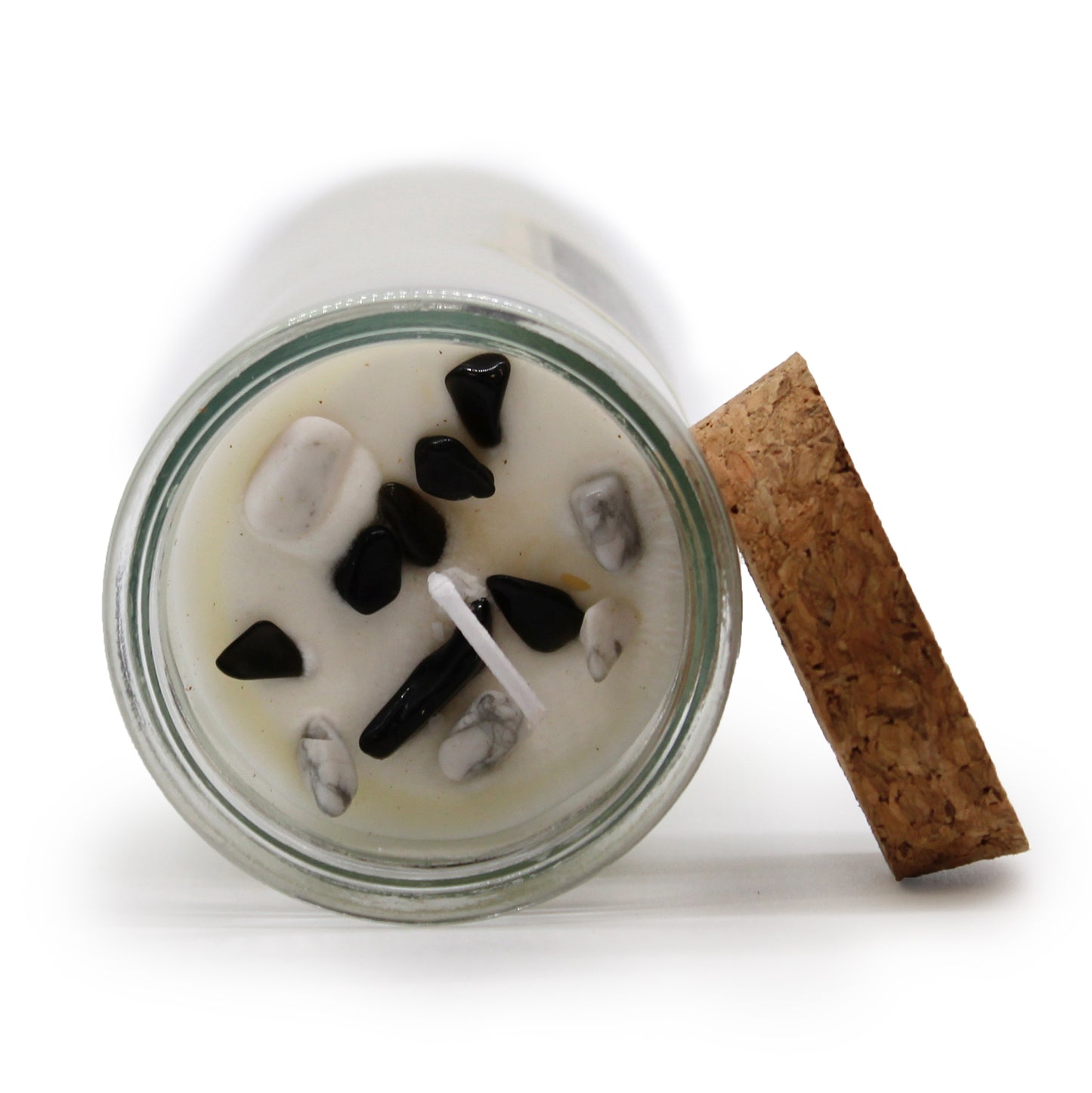 BALANCE Magic Spell Soy wax Candle with BLACK AGATE; WHITE JASPER gemstones and YLANG YLANG fragrance