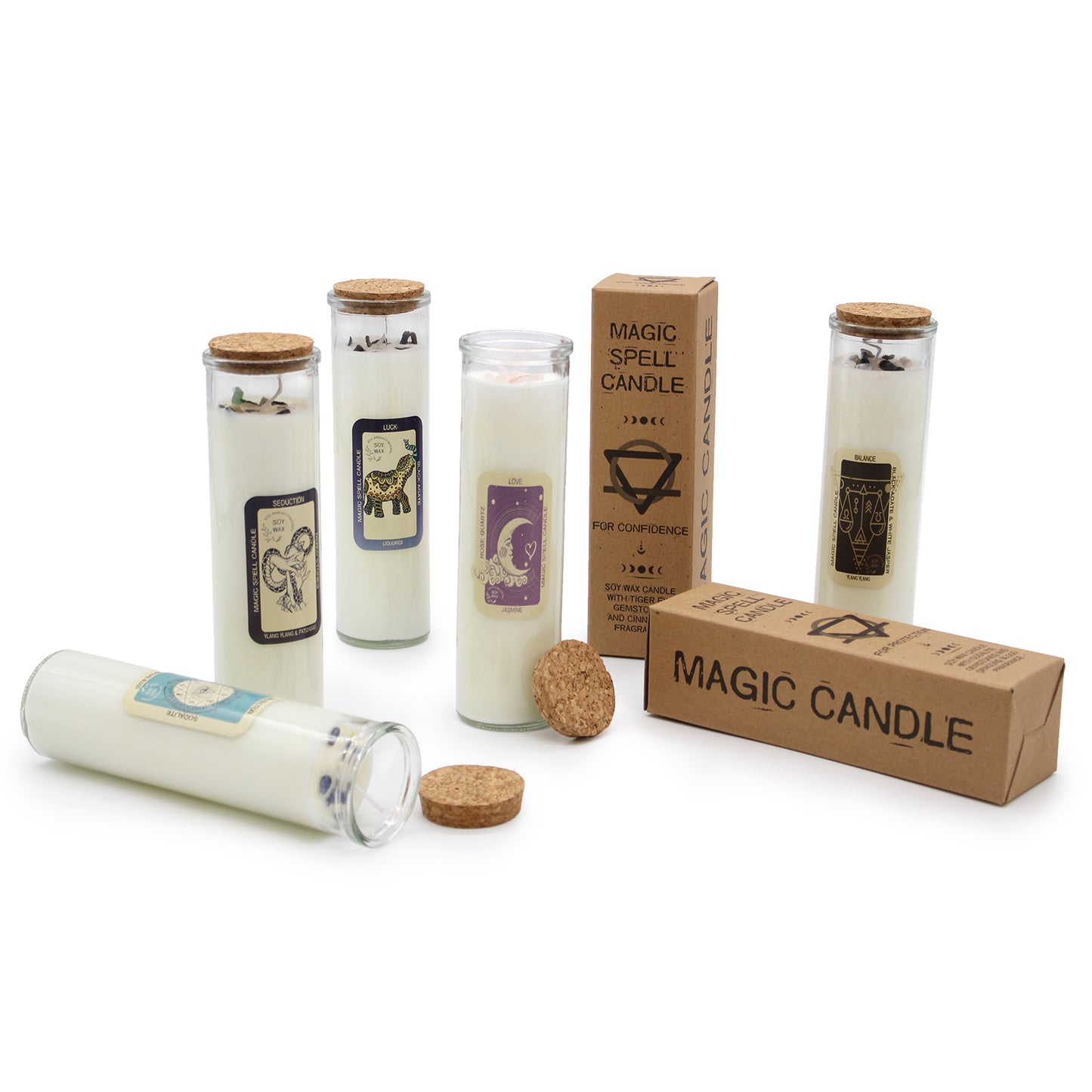 CONFIDENCE Magic Spell Soy wax Candle with TIGER EYE gemstones; CINNAMON fragrance