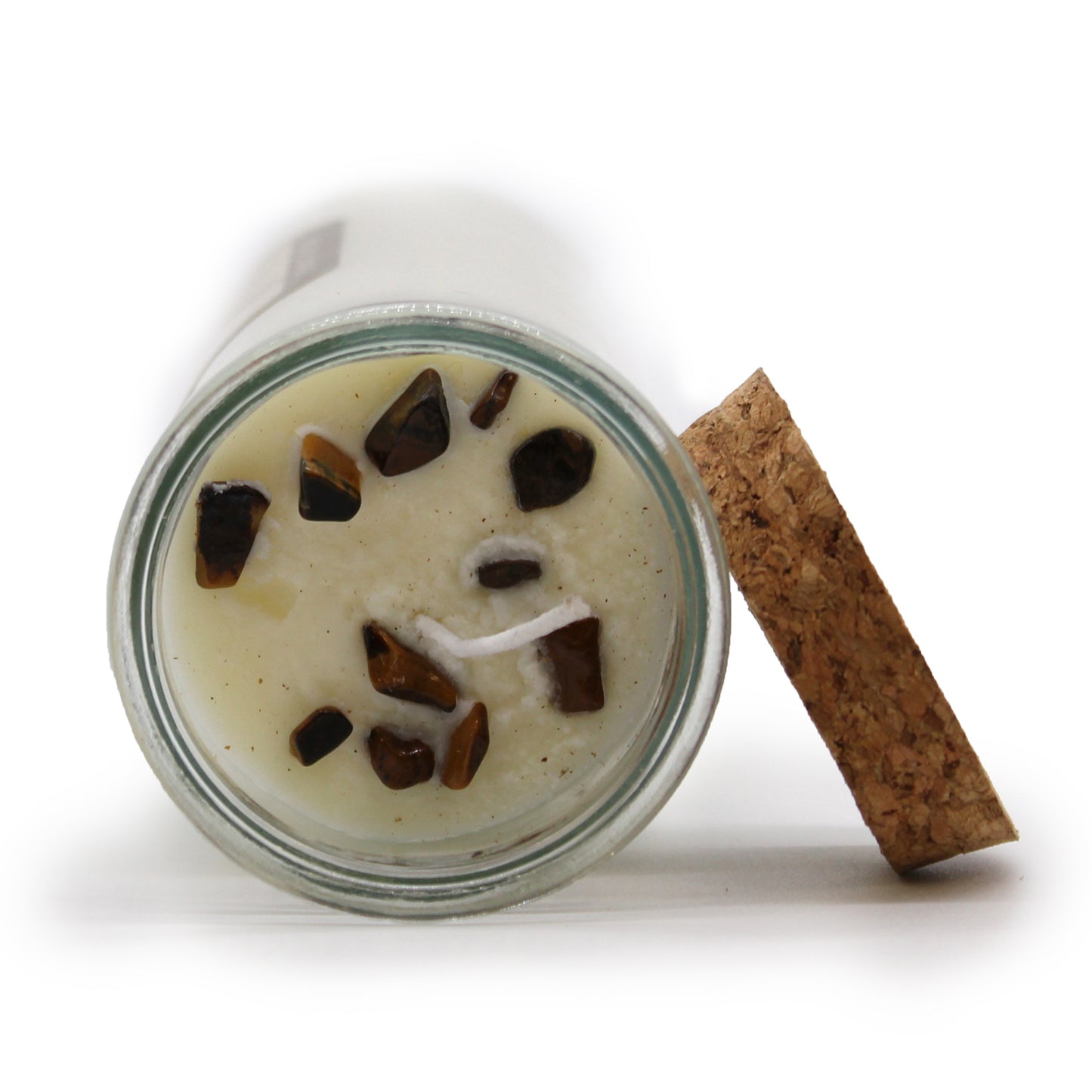 CONFIDENCE Magic Spell Soy wax Candle with TIGER EYE gemstones; CINNAMON fragrance