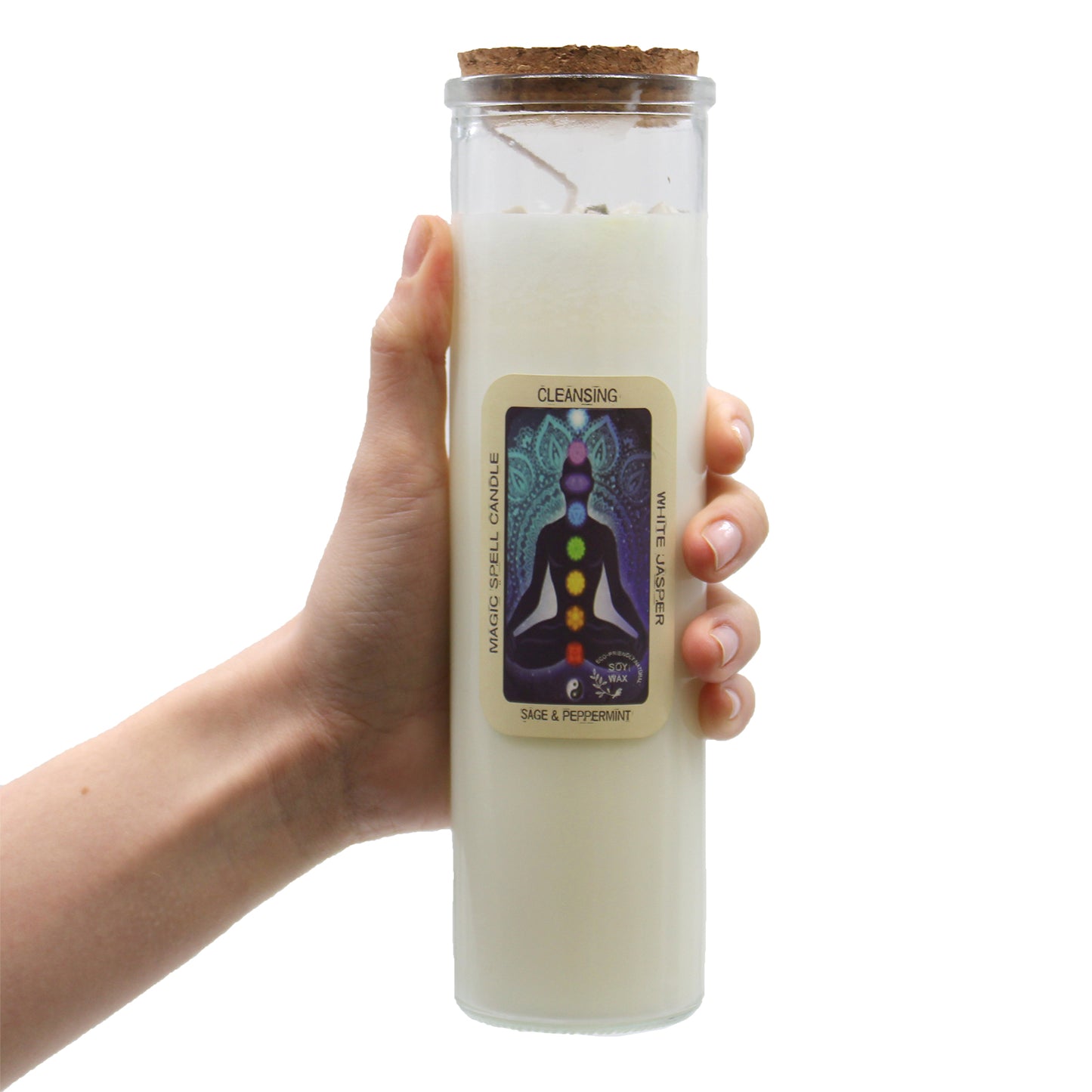 CONFIDENCE Magic Spell Soy wax Candle with TIGER EYE gemstones; CINNAMON fragrance