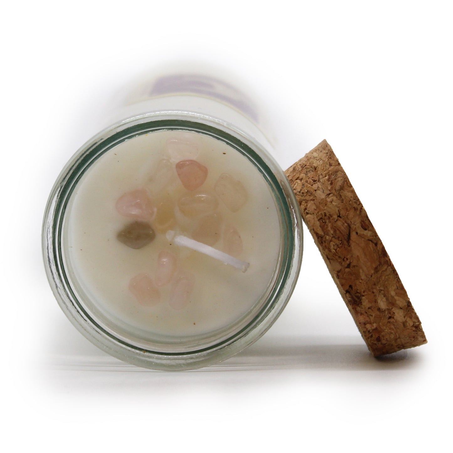 LOVE Magic Spell Soy Wax Candle with ROSE QUARTZ gemstones; JASMINE fragrance
