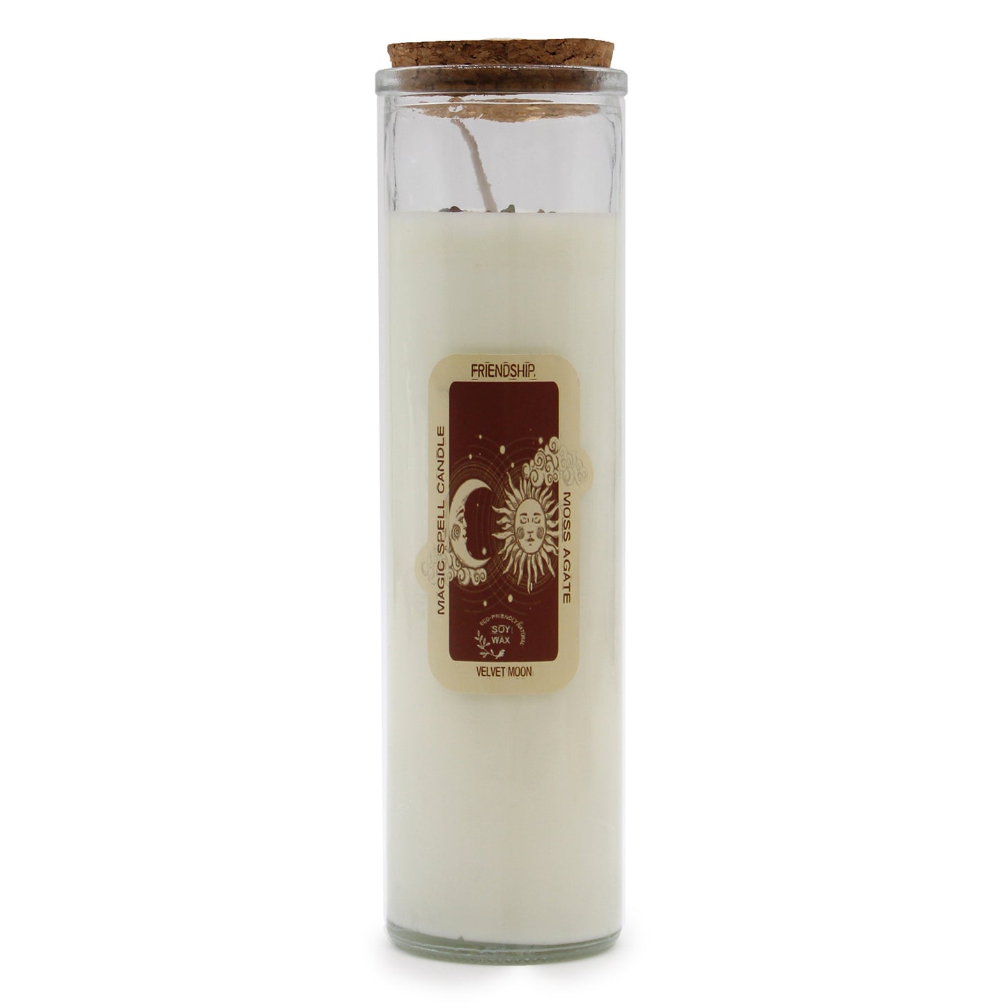 FRIENDSHIP Magic Spell Soy wax Candle with MOSS AGATE gemstones; VELVET MOON fragrance