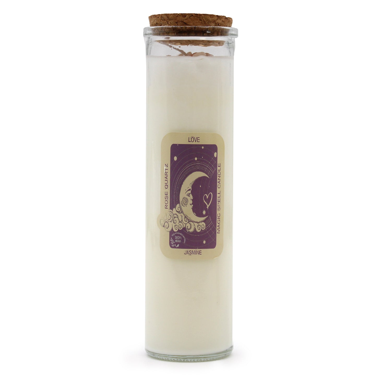 LOVE Magic Spell Soy Wax Candle with ROSE QUARTZ gemstones; JASMINE fragrance