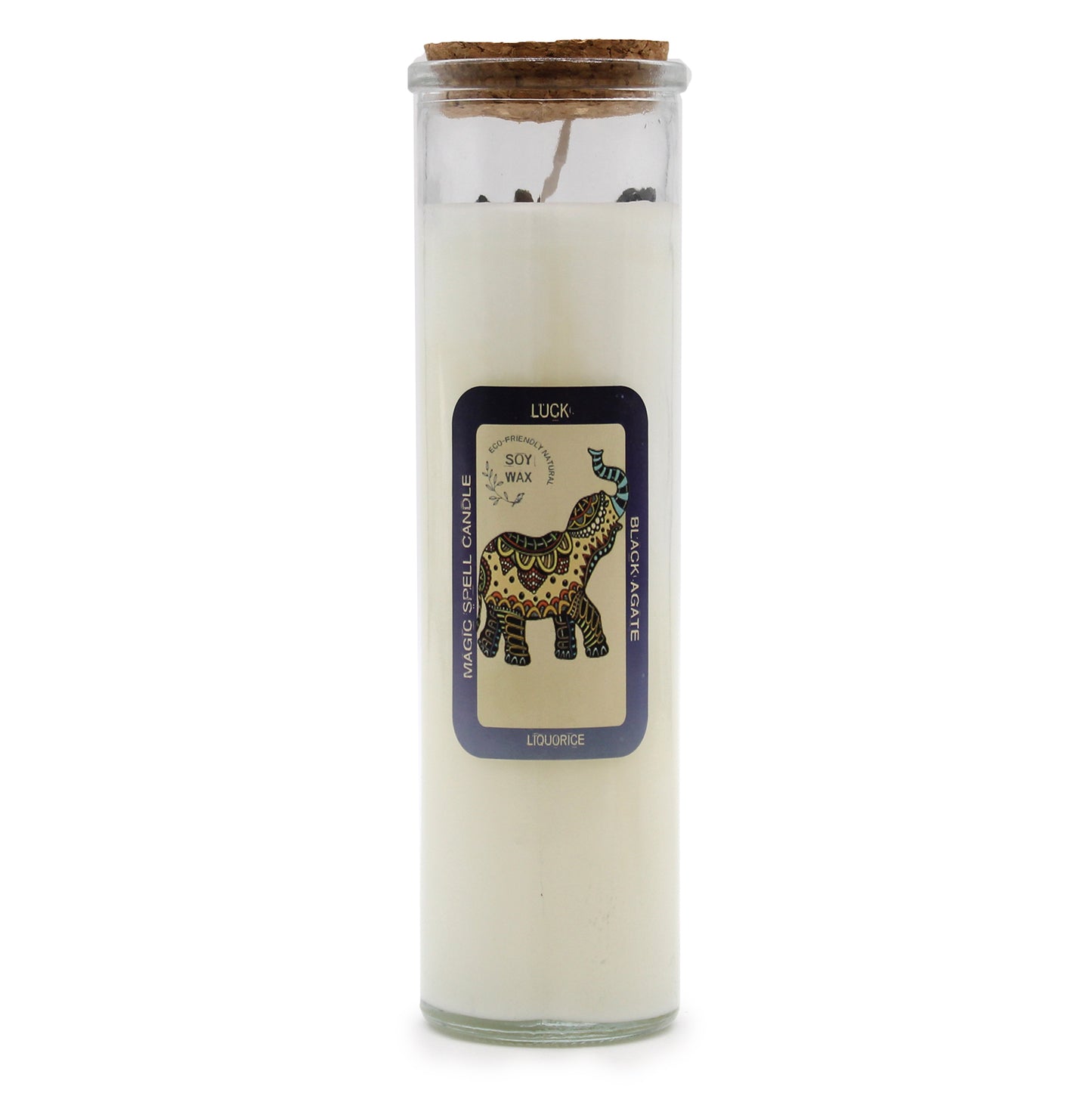 LUCK Magic Spell Soy Wax Candle with BLACK AGATE gemstones, LIQUORICE fragrance