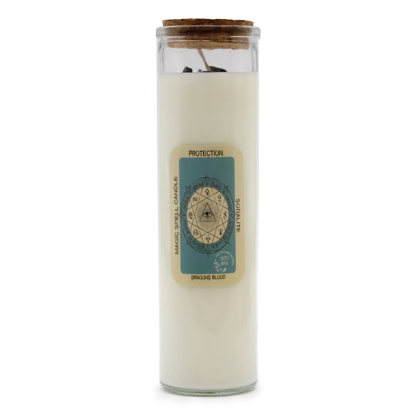 PROTECTION Magic Spell Soy wax Candle with SODALITE gemstones; DRAGONS BLOOD fragrance