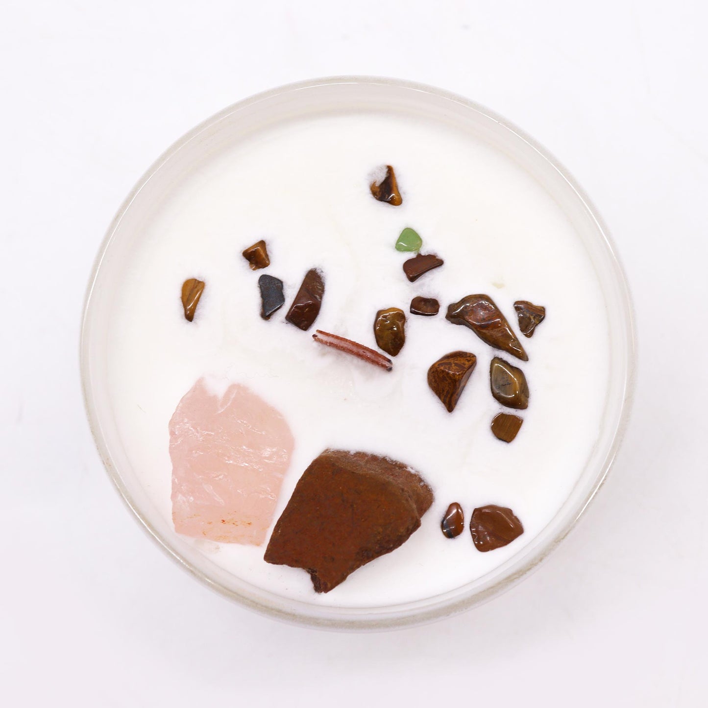 Sacred Chakra Crystal Soy Candle with Tigers Eye & Rose Quartz