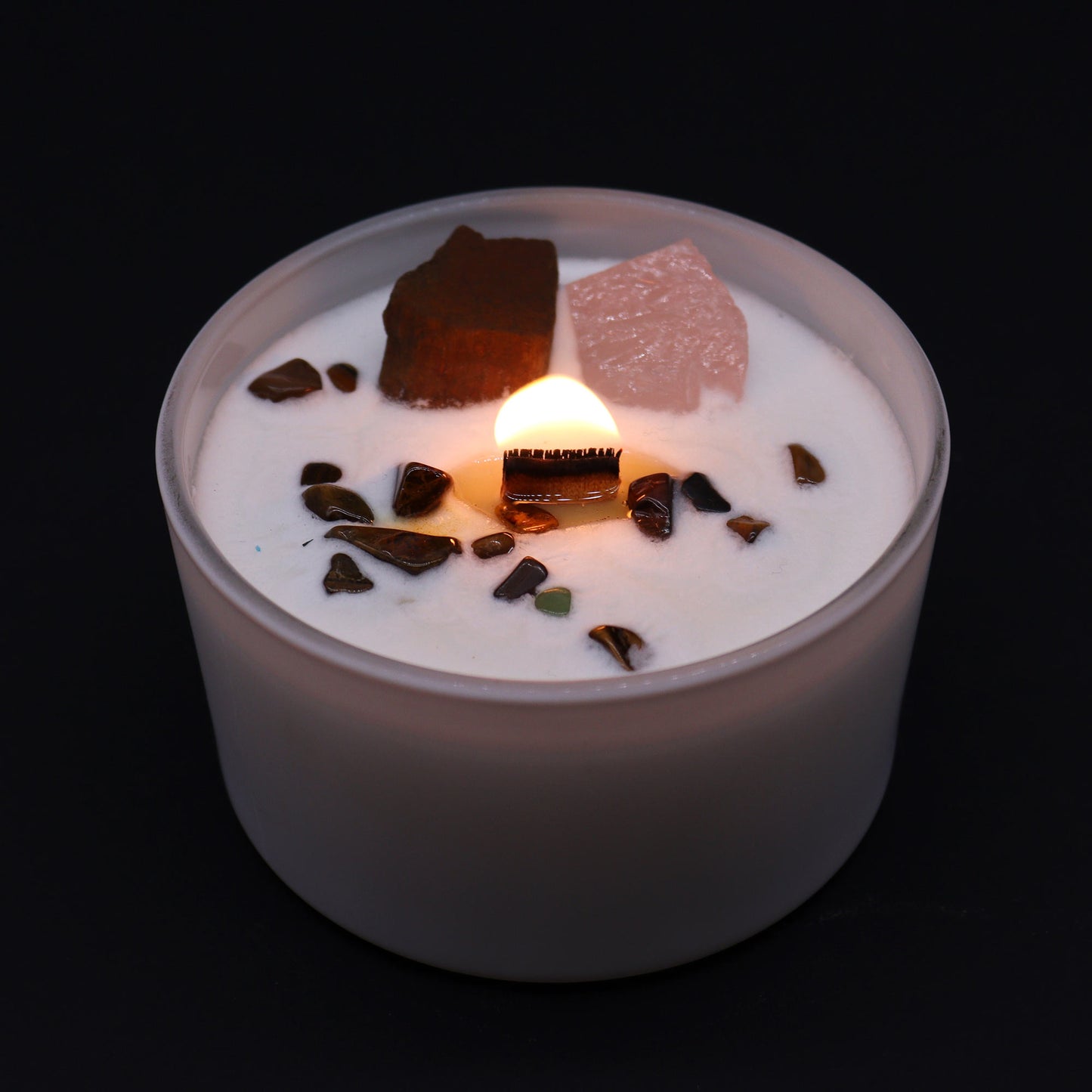 Sacred Chakra Crystal Soy Candle with Tigers Eye & Rose Quartz
