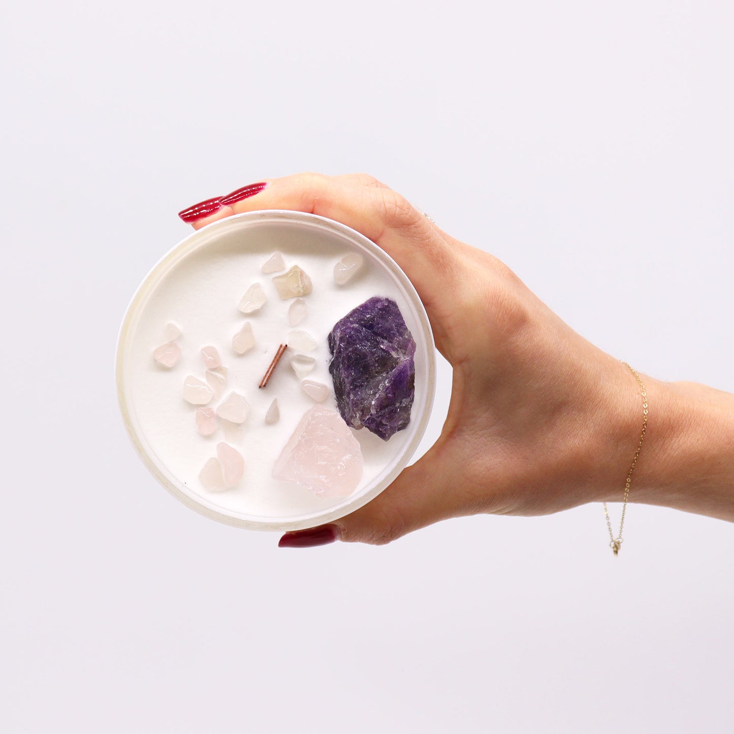Third Eye Chakra Soy Crystal Candle with Amethyst & Rose Quartz