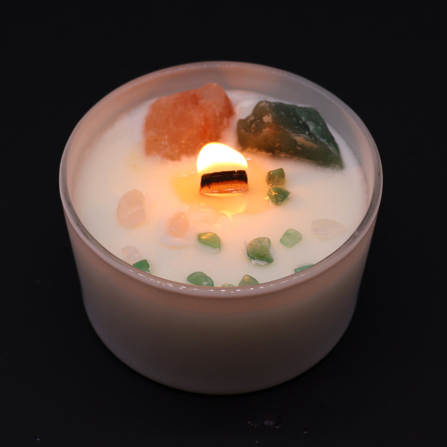 Heart Chakra Soy Crystal Candle with Rose Quartz & Jade