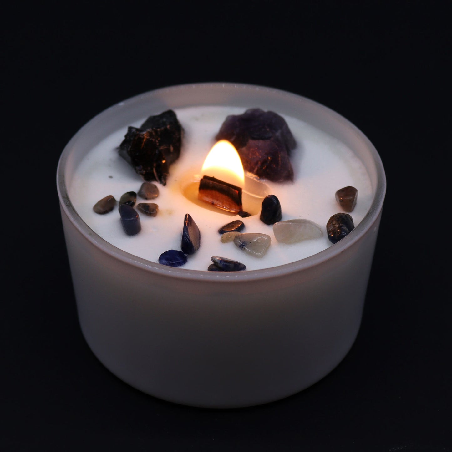 Solar Plexus Chakra Soy Crystal Candle with Amethyst & Black Agate