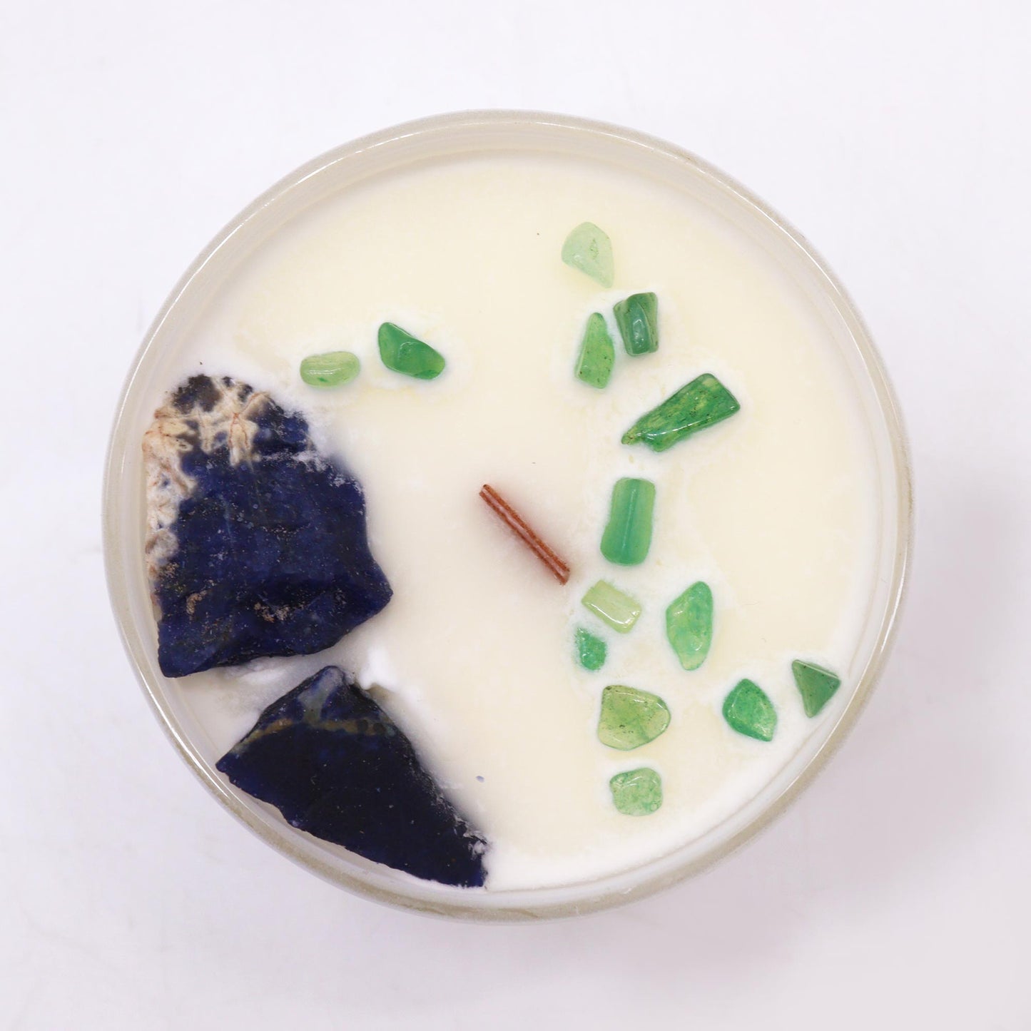 Throat Chakra Soy Crystal Candle with Sodalite and Jade