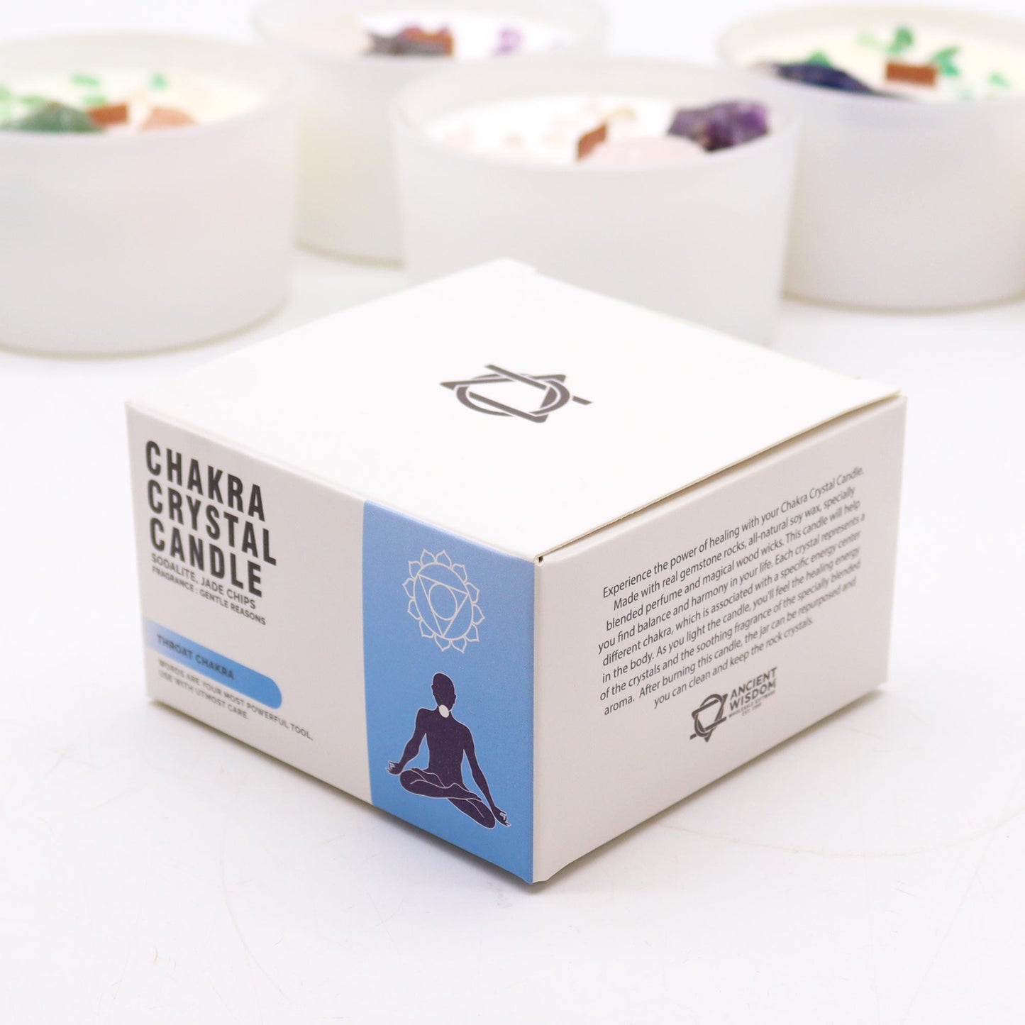 Throat Chakra Soy Crystal Candle with Sodalite and Jade