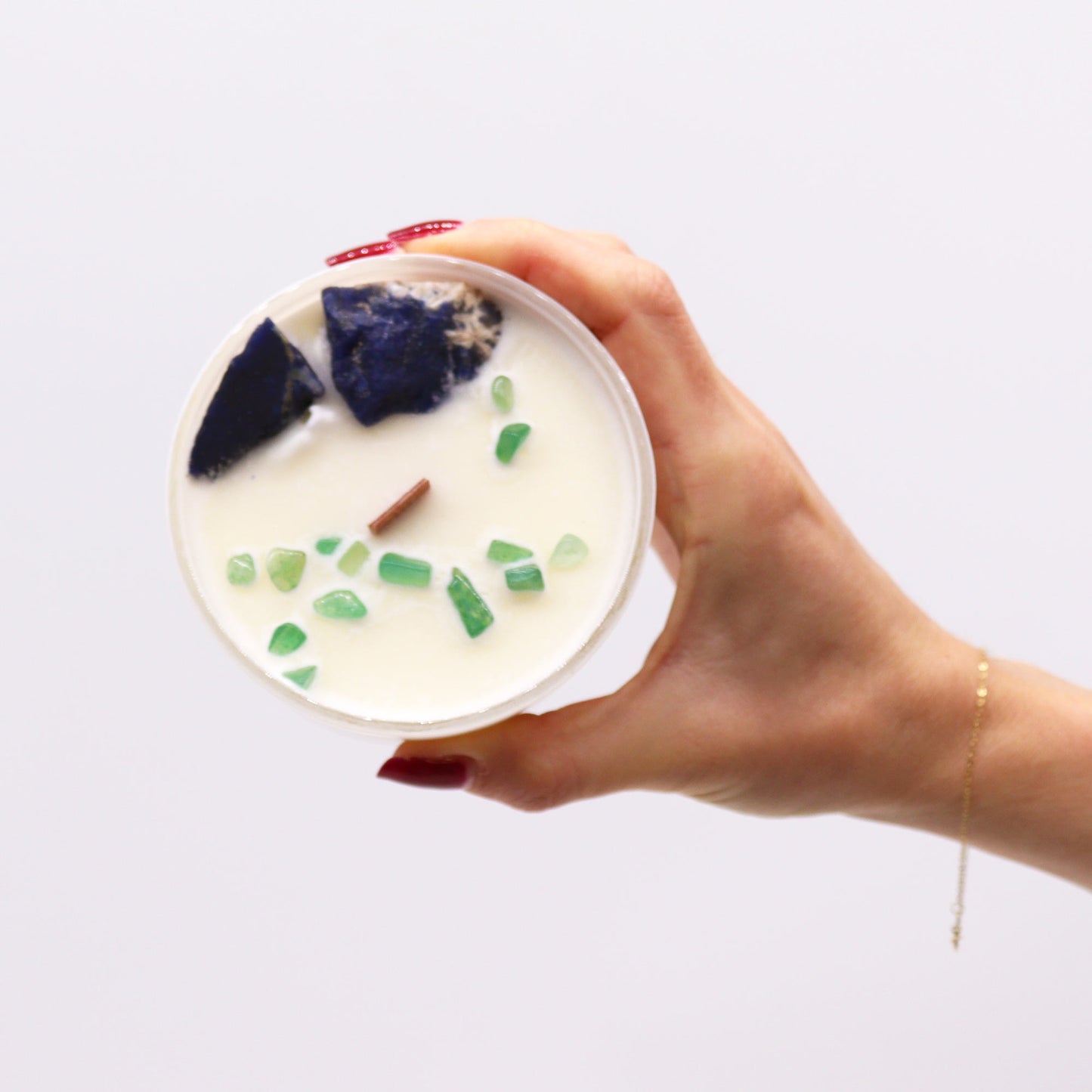 Throat Chakra Soy Crystal Candle with Sodalite and Jade