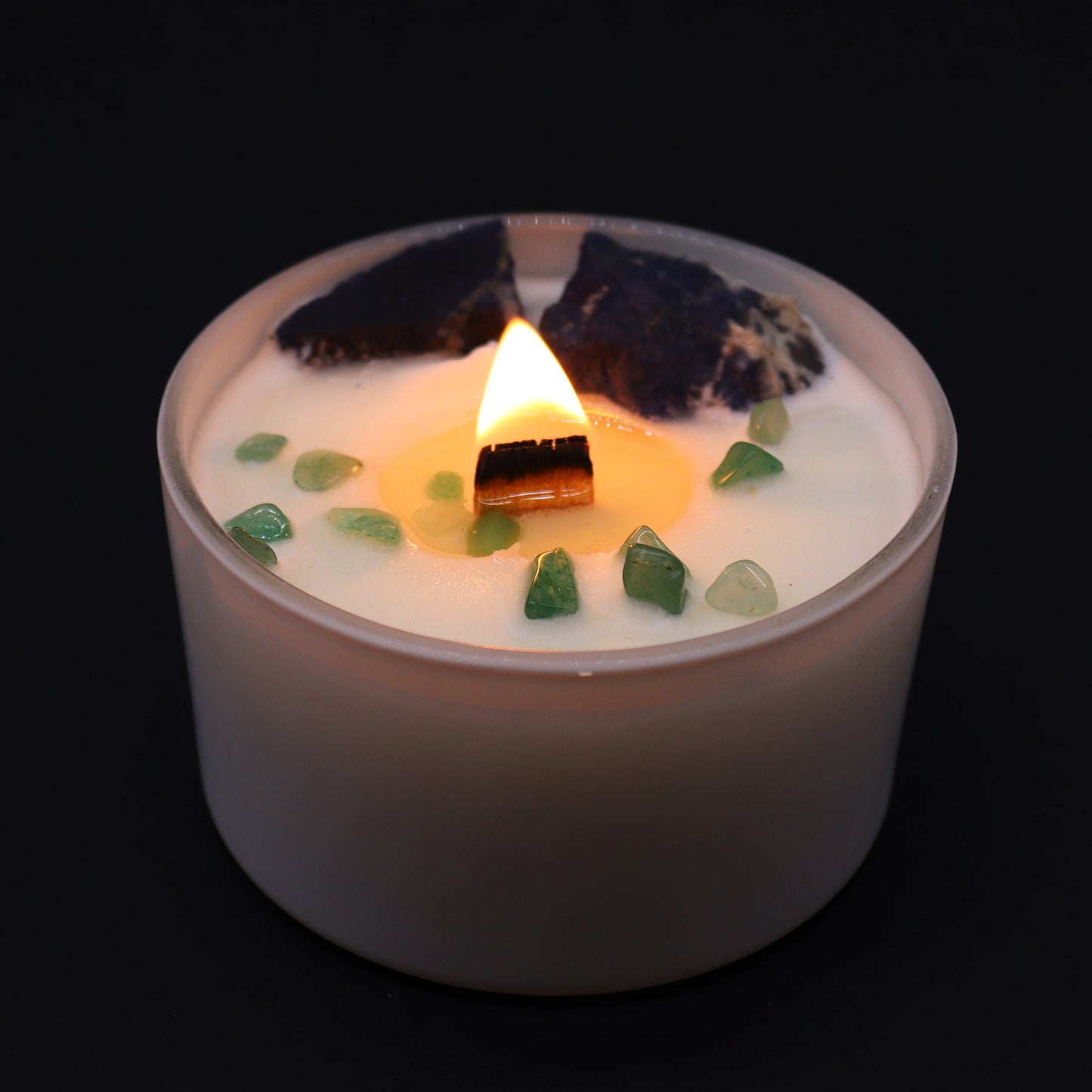 Throat Chakra Soy Crystal Candle with Sodalite and Jade
