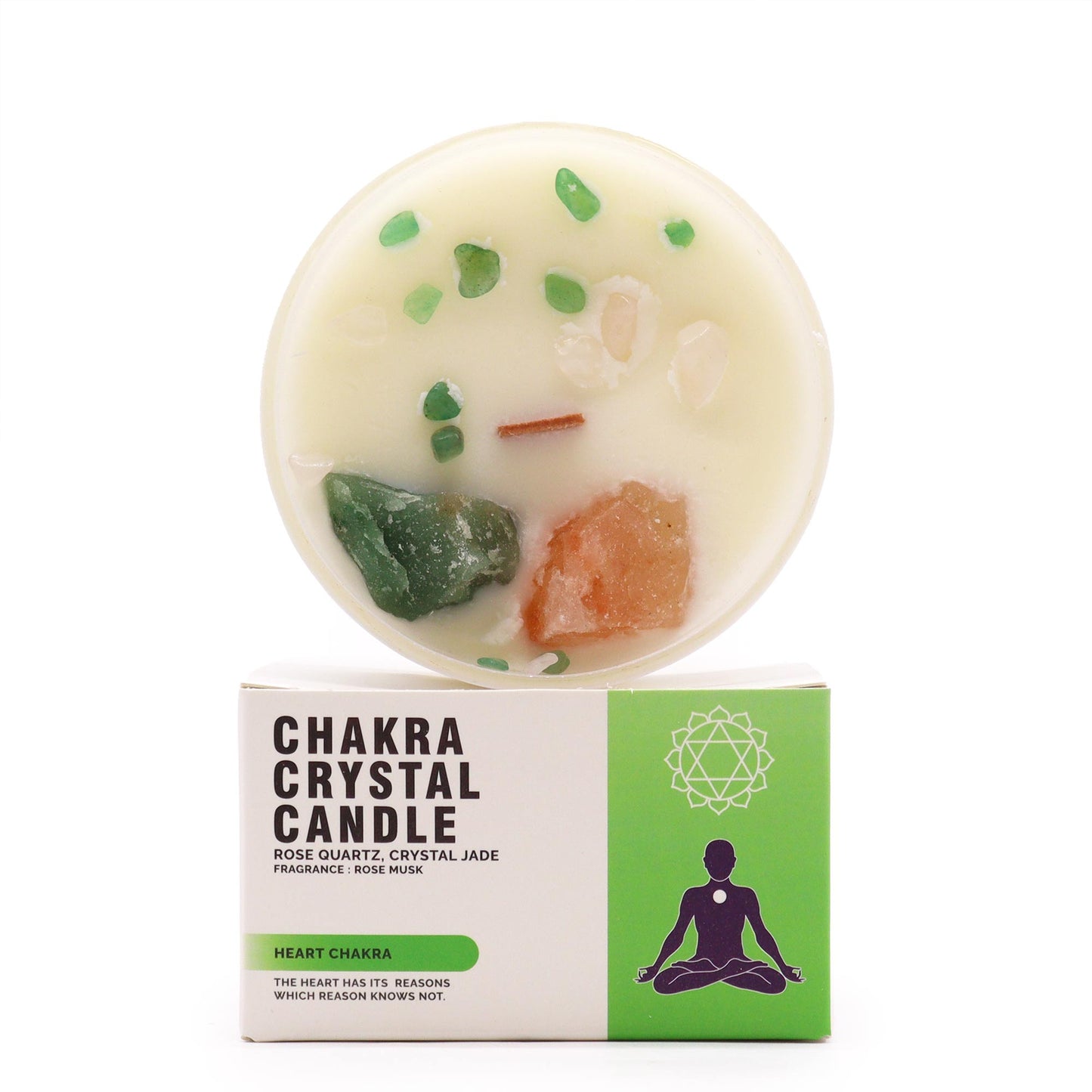 Heart Chakra Soy Crystal Candle with Rose Quartz & Jade