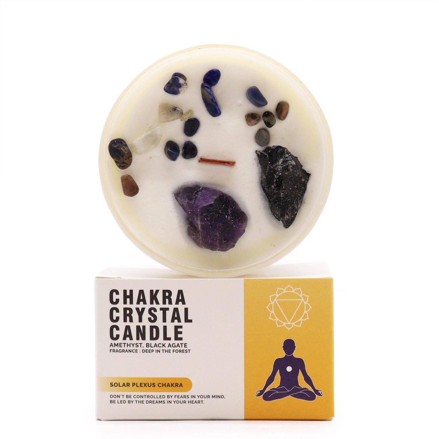 Solar Plexus Chakra Soy Crystal Candle with Amethyst & Black Agate
