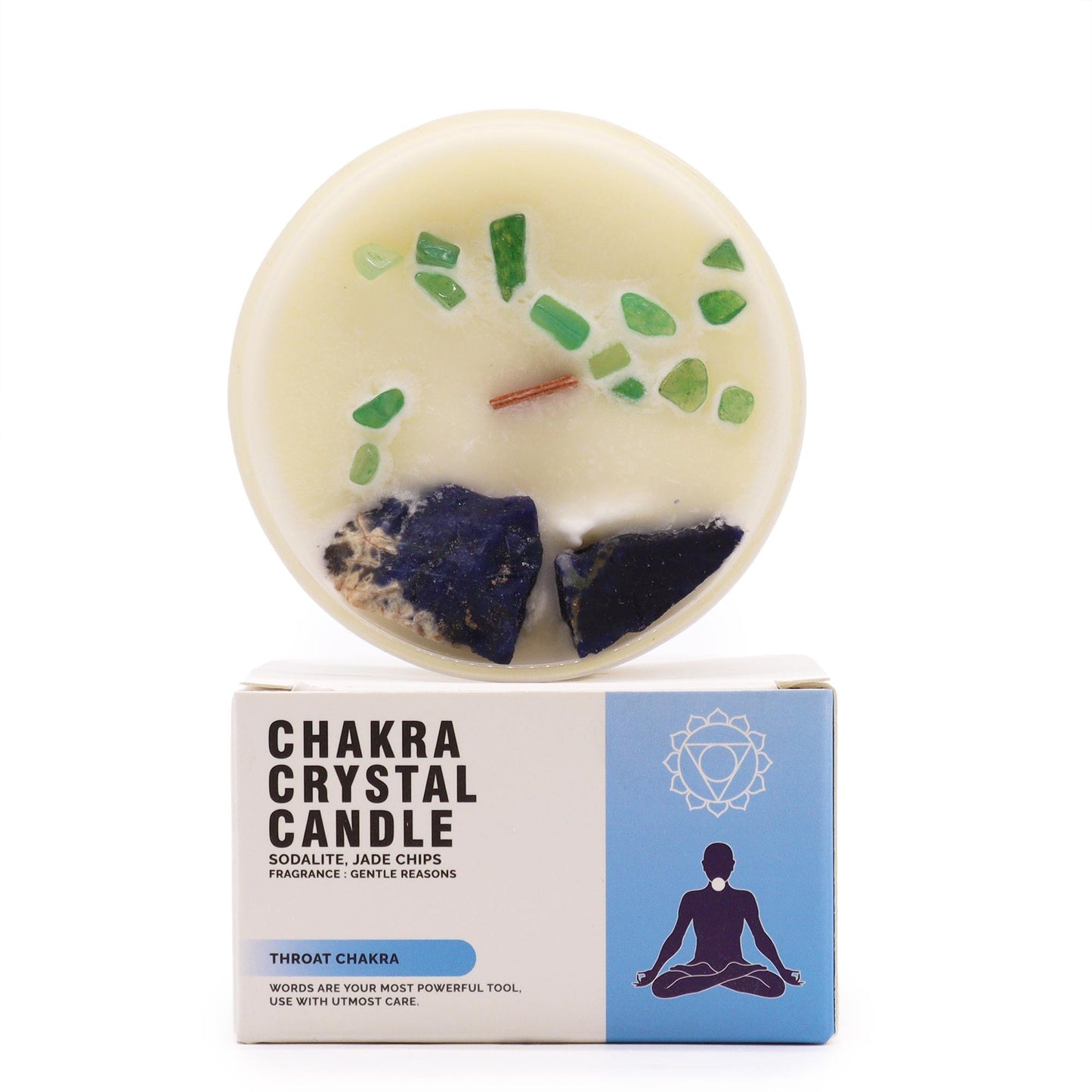 Throat Chakra Soy Crystal Candle with Sodalite and Jade