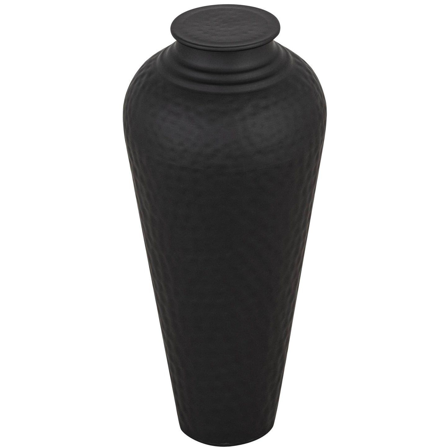 Black Hammered Vase with Lid