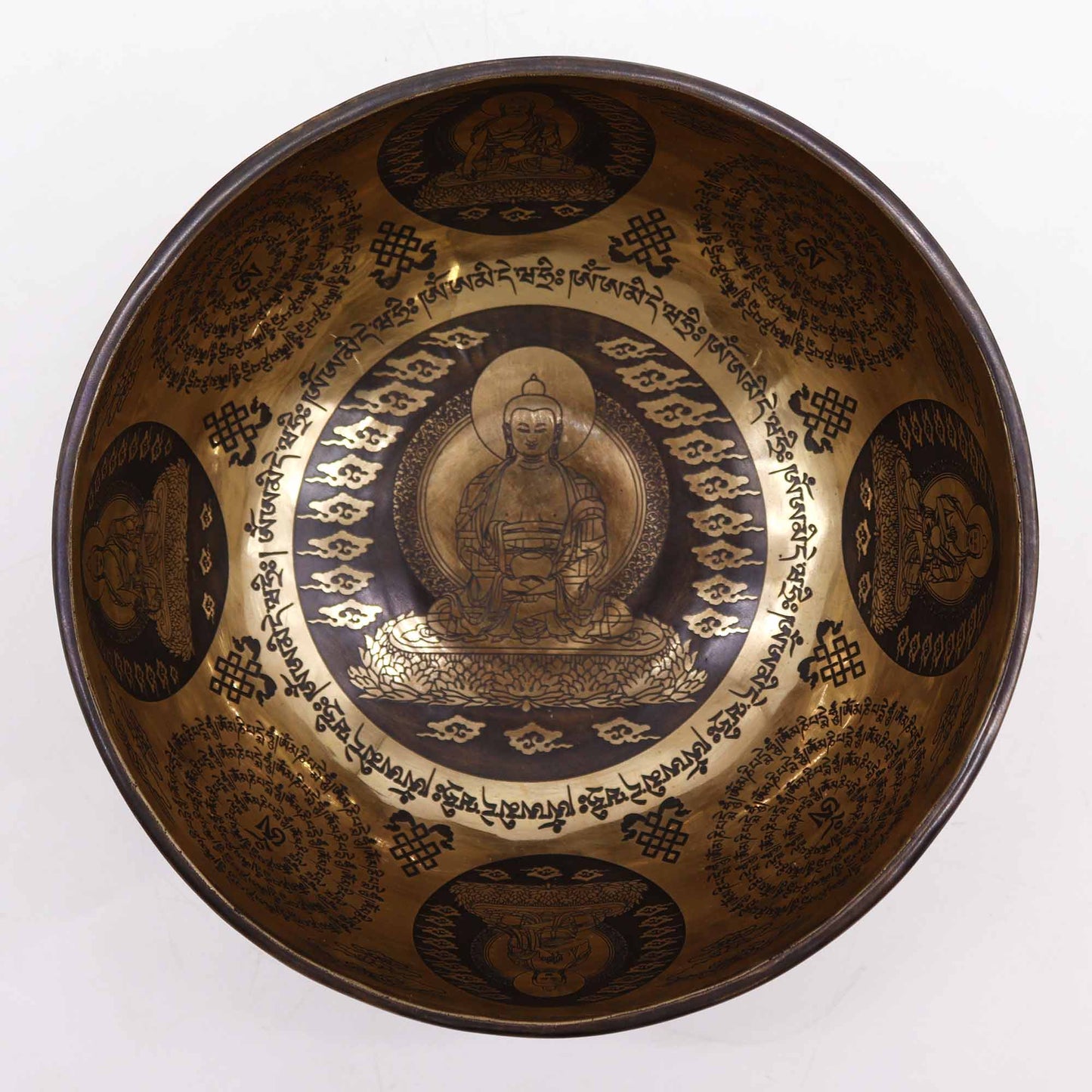 Tibetan Healing Engraved Brass Bowl - 5 Buddhas