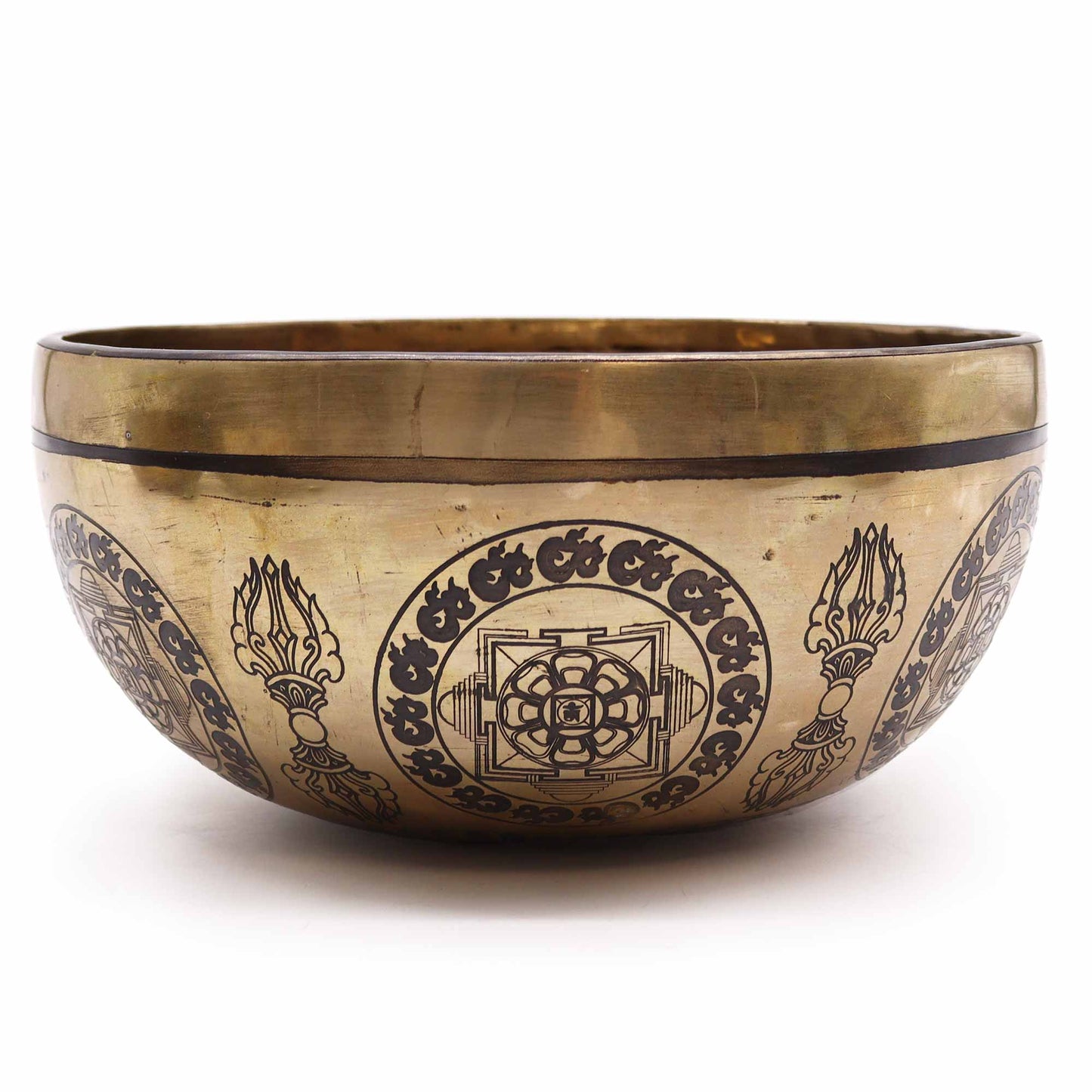 Tibetan Healing Engraved Brass Bowl - 5 Buddhas
