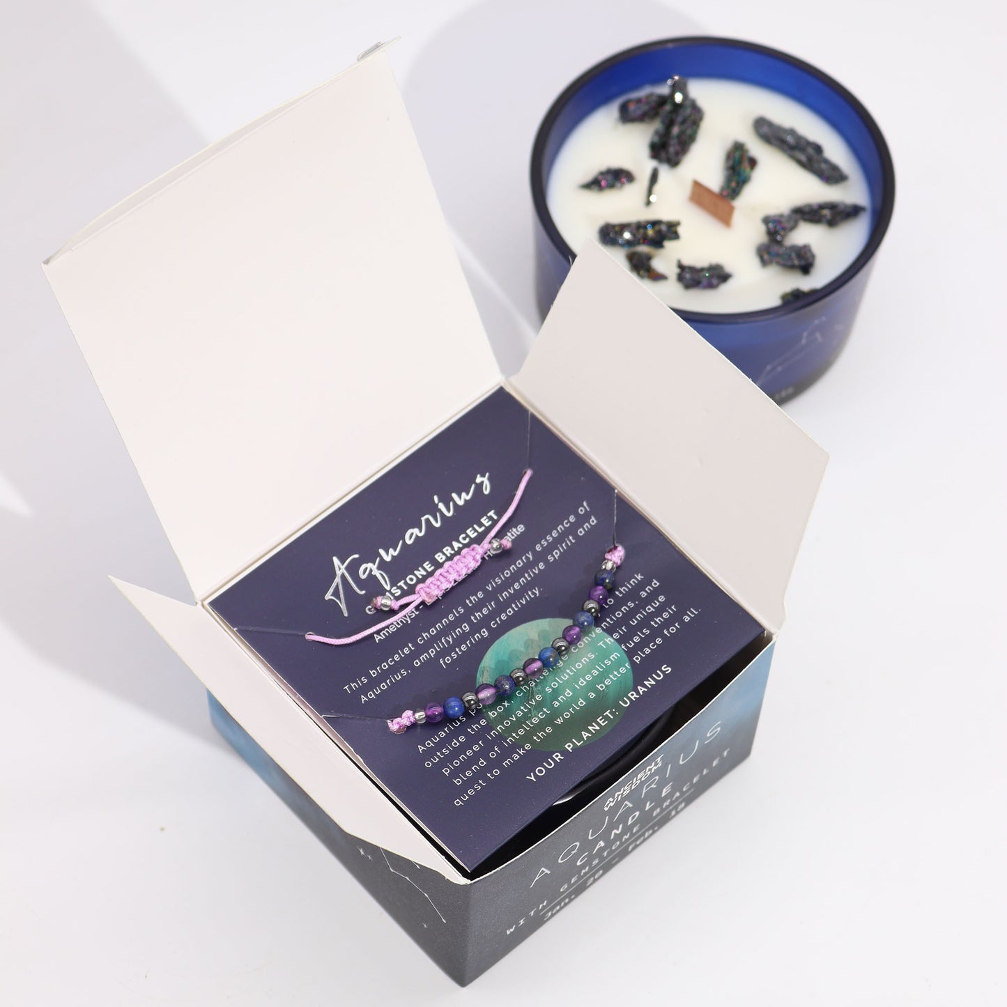 ZODIAC CANDLE AQUARIUS with gemstone bracelet