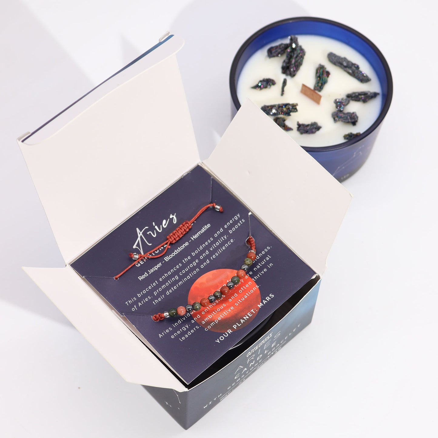 ZODIAC CANDLE ARIES with gemstone bracelet