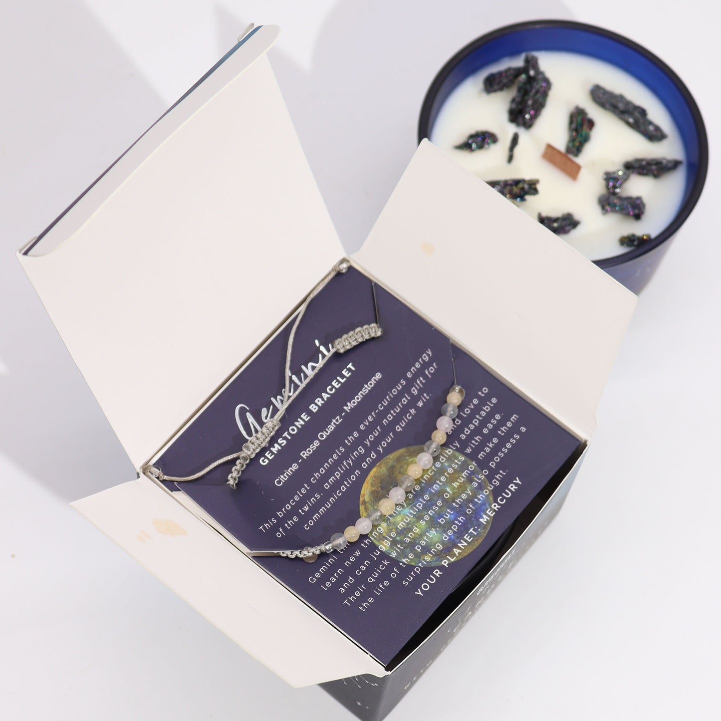 ZODIAC CANDLE GEMINI with gemstone bracelet