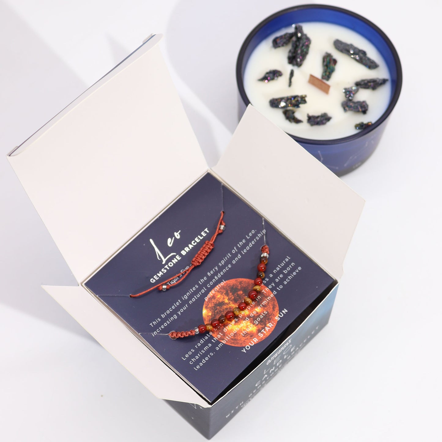 ZODIAC CANDLE LEO with gemstone bracelet