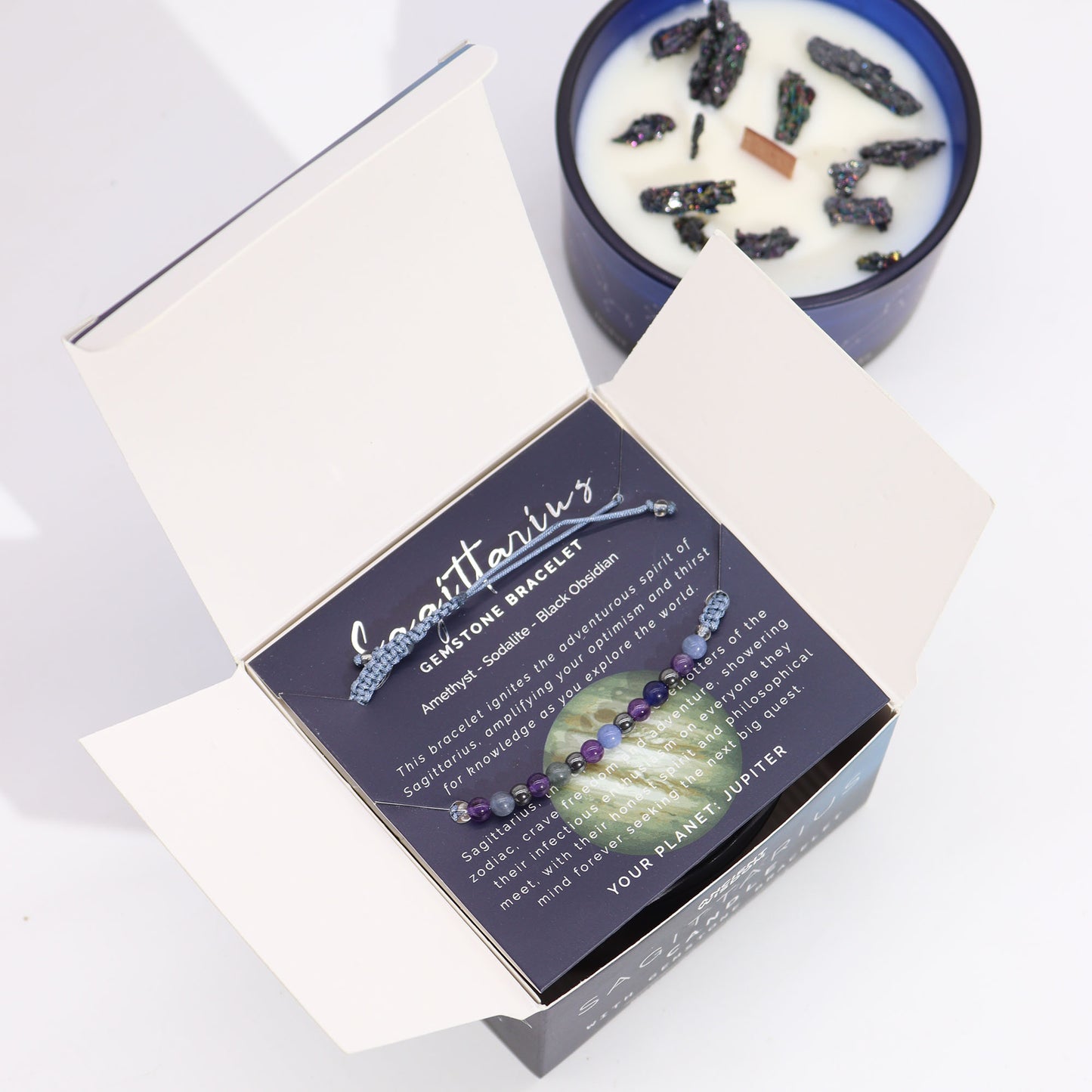 ZODIAC CANDLE SAGITTARIUS with gemstone bracelet