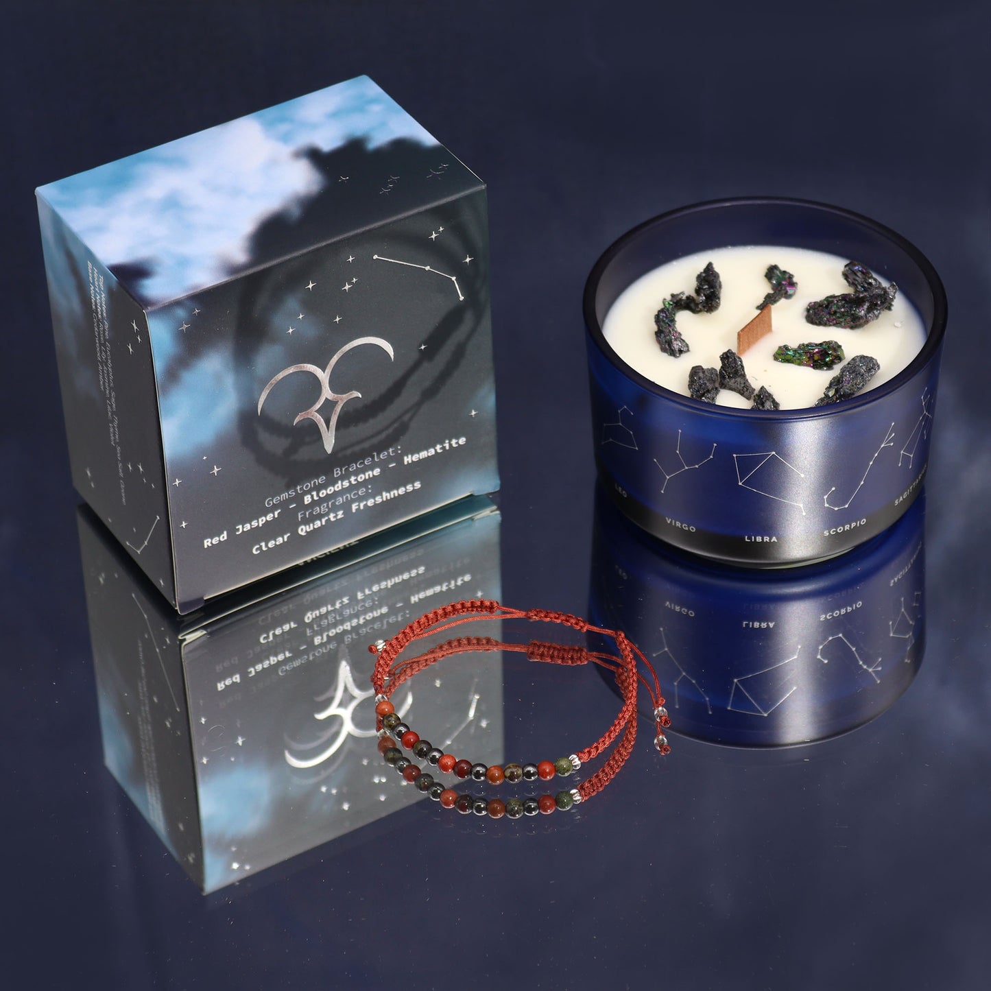 ZODIAC CANDLE ARIES with gemstone bracelet
