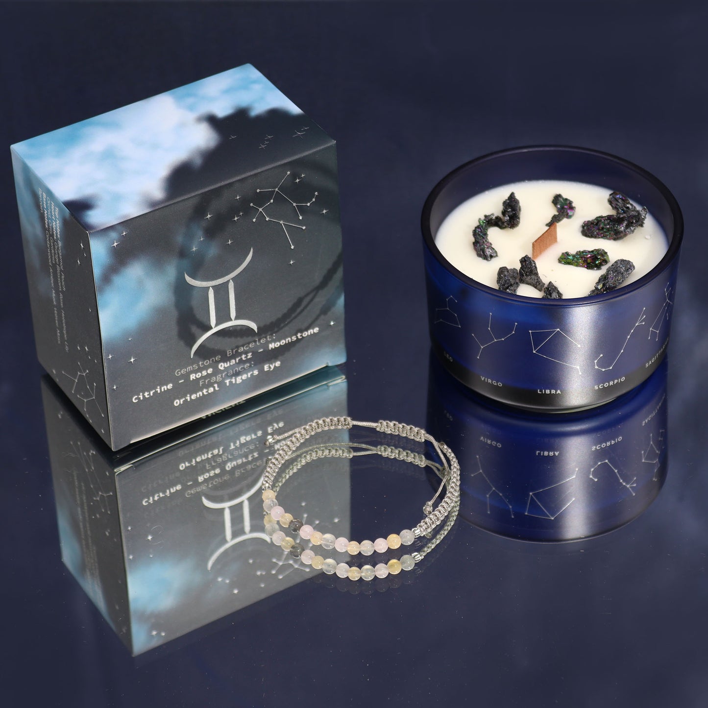 ZODIAC CANDLE GEMINI with gemstone bracelet