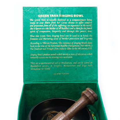 Green Tara Brass 10cm Singing Bowl Set