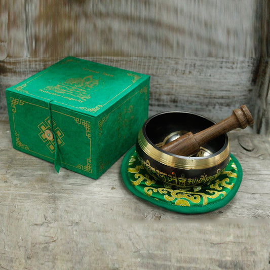 Green Tara Brass 10cm Singing Bowl Set