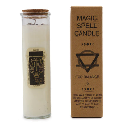 BALANCE Magic Spell Soy wax Candle with BLACK AGATE; WHITE JASPER gemstones and YLANG YLANG fragrance
