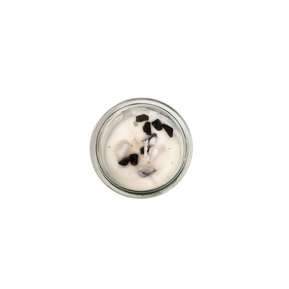 BALANCE Magic Spell Soy wax Candle with BLACK AGATE; WHITE JASPER gemstones and YLANG YLANG fragrance