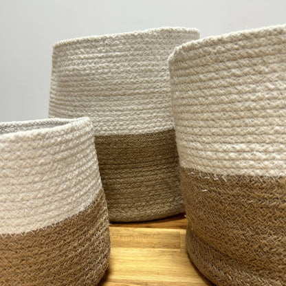 Ivory Cotton Rope Storage Baskets x 3