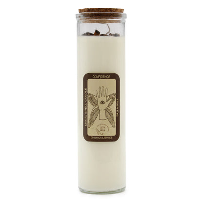 CONFIDENCE Magic Spell Soy wax Candle with TIGER EYE gemstones; CINNAMON fragrance