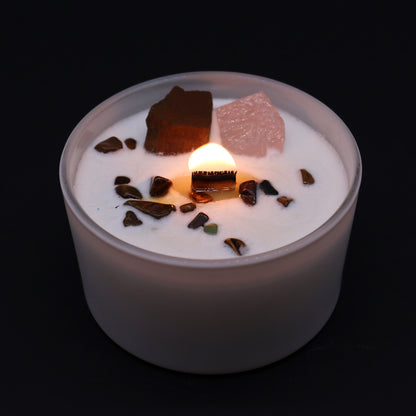 Sacred Chakra Crystal Soy Candle with Tigers Eye & Rose Quartz
