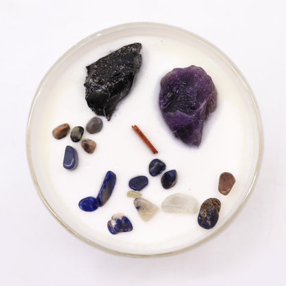 Solar Plexus Chakra Soy Crystal Candle with Amethyst & Black Agate