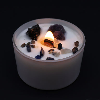 Solar Plexus Chakra Soy Crystal Candle with Amethyst & Black Agate
