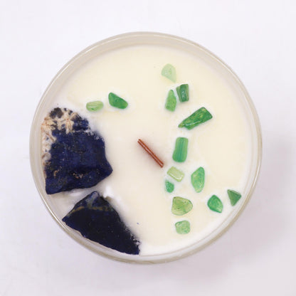Throat Chakra Soy Crystal Candle with Sodalite and Jade