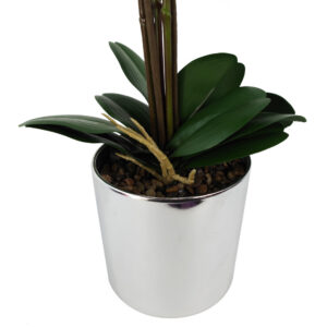 Dark Pink real touch orchid with silver Pot