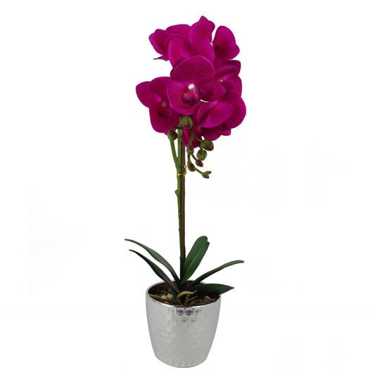 Dark Pink real touch orchid with silver Pot